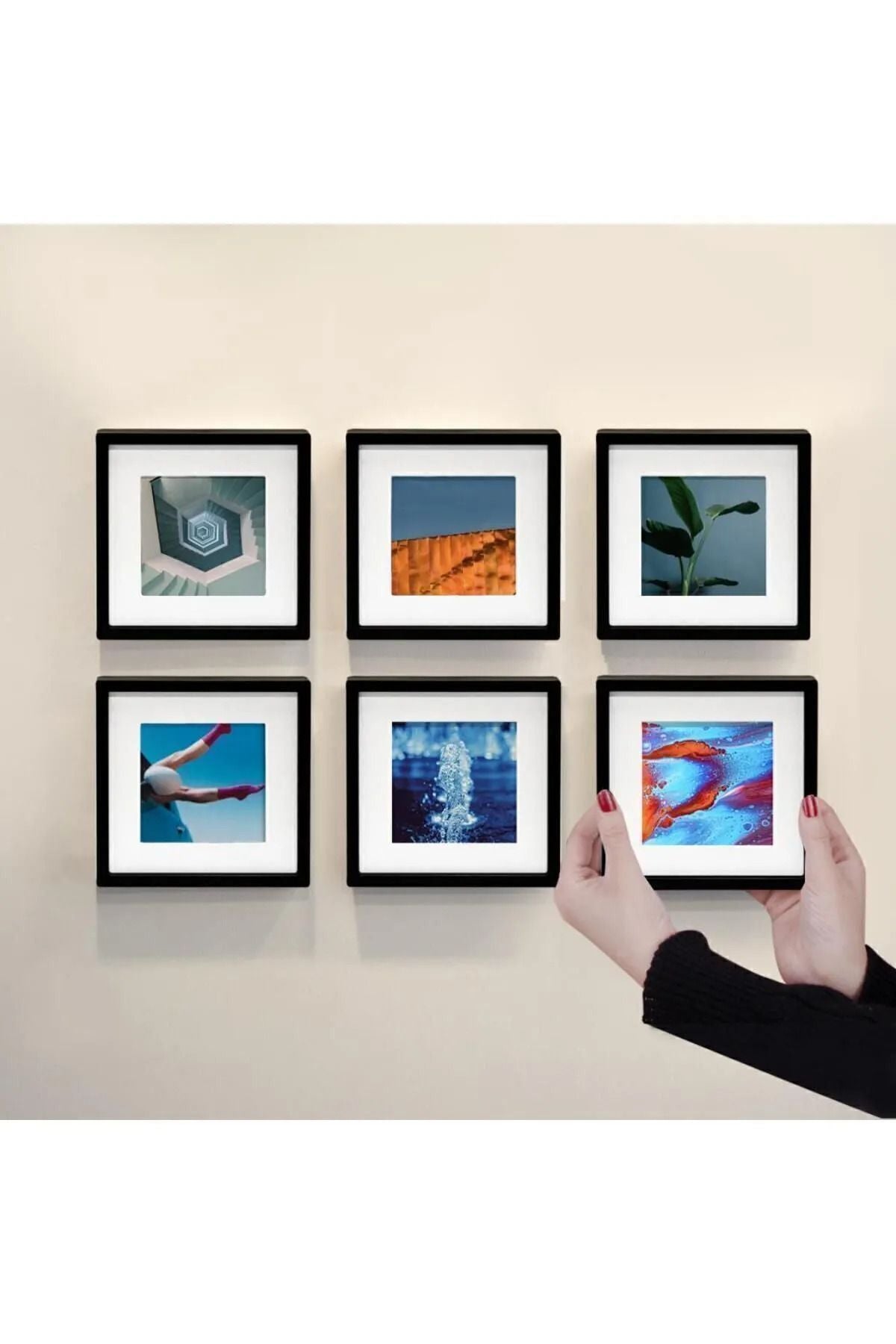 Yapışkanlı Sök-Tak Paspartulu Siyah 14x14cm POLA Kare Fotoğraf Çerçevesi - 6'lı Paket