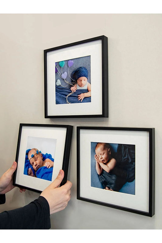 Yapışkanlı Sök-tak Paspartulu Siyah 21x21cm Kare Fotoğraf Çerçevesi - 3'lü Paket