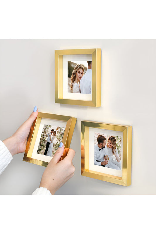 Yapışkanlı Sök-tak Paspartulu Altın 14x14cm Pola Kare Fotoğraf Çerçevesi - 3'lü paket