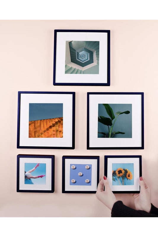 Yapışkanlı Sök-tak Paspartulu Siyah Kare Fotoğraf Çerçevesi - 6'lı paket
